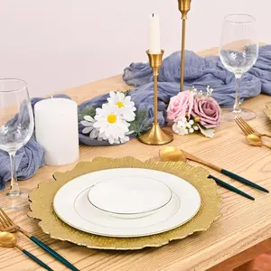 13"/33cm Gold Charger Plates Set of 8, Round Reef Chargers for Dinner Plates, Plastic Plate Chargers for Table Setting, Wedding Decor,table setting for any occasions,non food contact, Modern Tableware Sets