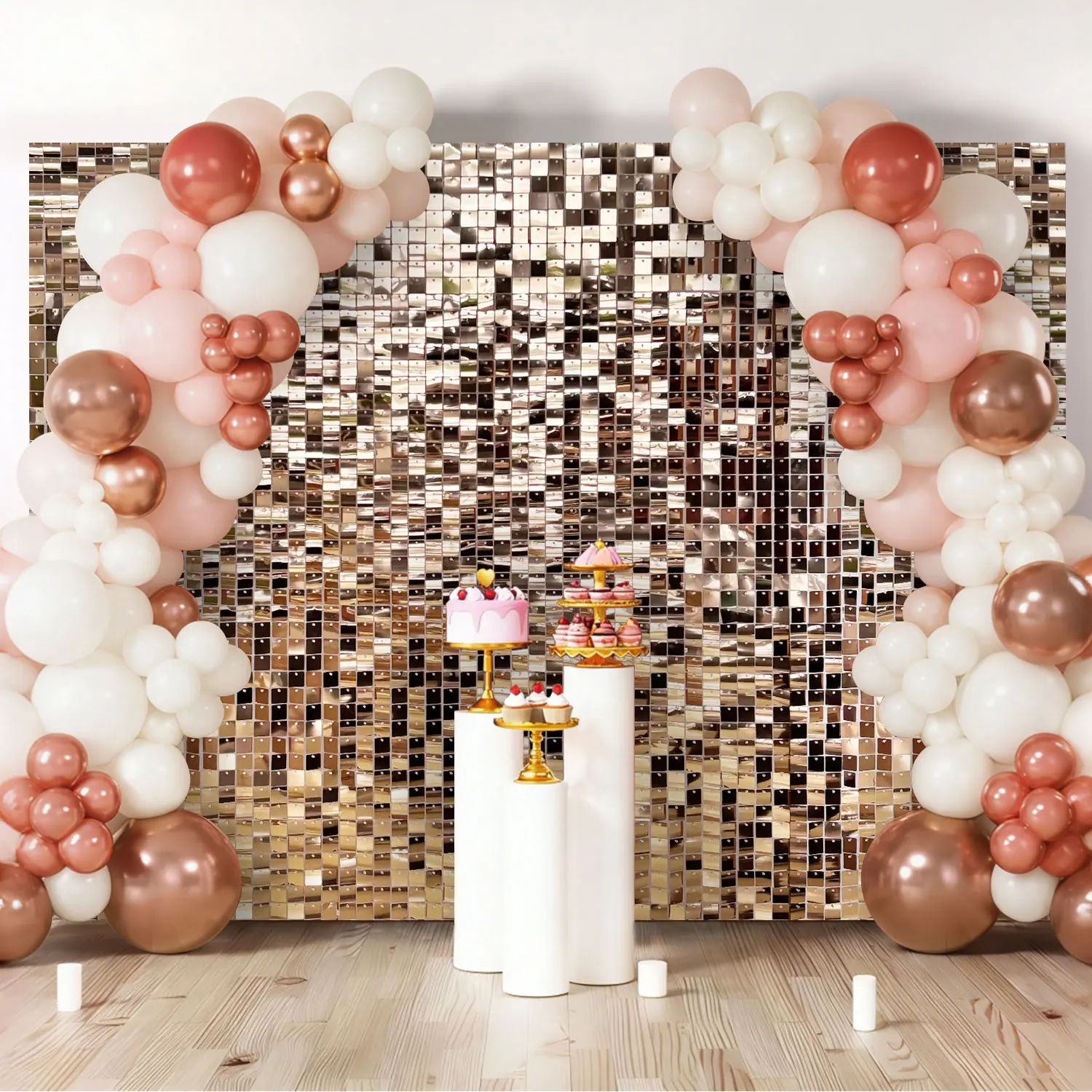 Rose Gold Shimmer Wall Panels 12/24/30pcs Sequins Backdrops for Girls Birthday Graduation Wedding Party Decorations Ornaments Banners Lightweight Easy Setup