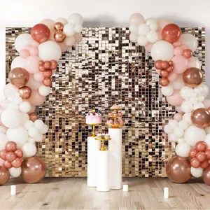 Rose Gold Shimmer Wall Panels 12/24/30pcs Sequins Backdrops for Girls Birthday Graduation Wedding Party Decorations Ornaments Banners Lightweight Easy Setup