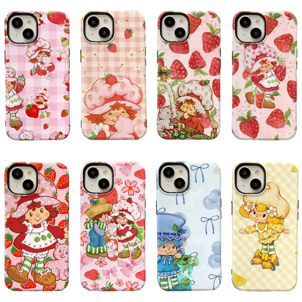 Eco-Friendly Polycarbonate Cartoon Strawberry Anime Phone Case with Multi-Size Camera Guard, Cute Accessories for iPhone 17 Air/16 Pro Max/15/14 Plus/13/12/11, Trendy Protective Cover Ideal Gift for Teens