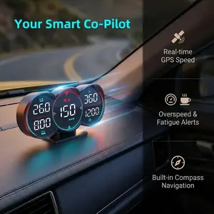 Universal Car HUD Smart Digital Gauge | OBD2+GPS Windshield Projector Speedometer | Dashboard Speed Warning Display | Portable Car Modification Tool for All Cars Adjustable Power Supply Adapter carplay adapter bluetooth car Dual-Mode Bookshelf Speakers