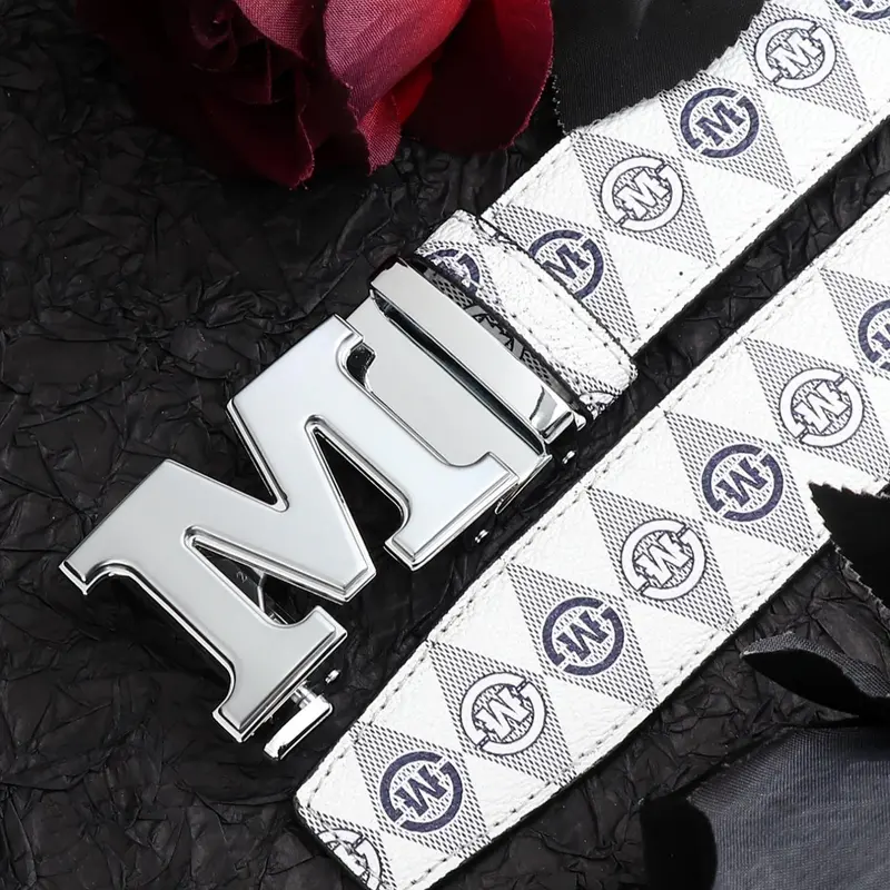 Men's Letter Pattern Automatic Buckle Belt, Fashion Belt for Party, Daily Clothing Decor, Trendy All-match & Exquisite Belt for Birthday Gift, Embossed Belt Buckle, Belt With Buckle, Belts Men