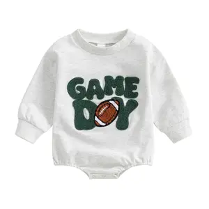 Newborn Baby Boy Game Day Outfit Embroidered Football Onesie Newborn Fall Winter Long Sleeve Romper