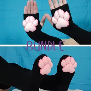 Black Thigh High Cat Paw Socks & Glove Set– Pink Plush Paw Pads