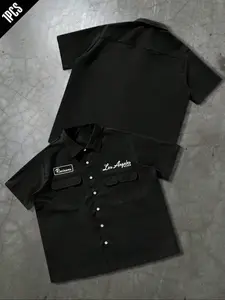 Men's Plus Size Shirt, Young Fashion Loose Fit Workwear Pocket Casual Shirt, Button Front Box Short Sleeve, Multi-Pocket Design