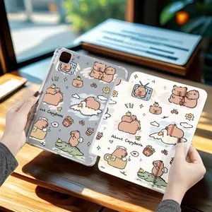 Double-Sided Cute Capybara Pattern Tri-Fold Shockproof iPad Case with Adjustable Stand & Pencil Holder, Compatible with iPad 10th/11th Gen, 10.2" / 11" Pro 2020/2021, iPad A16, iPad Air, iPad 2025 & Galaxy Tab S9 FE+ 12.4", Ideal for Personal Use