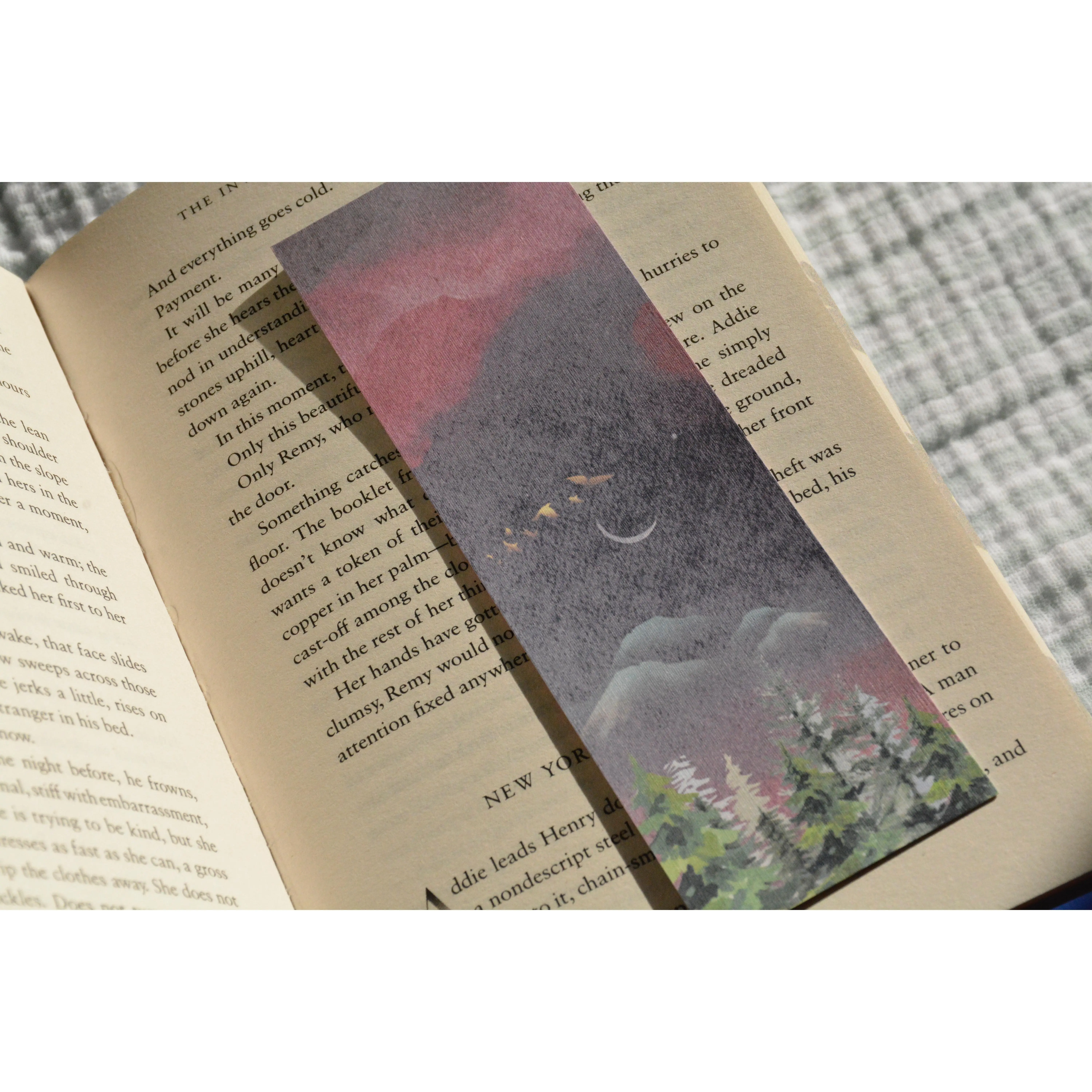Day & Night Linen Bookmark | Double-Sided Nature Bookmark | Forest & Moon Bookmark