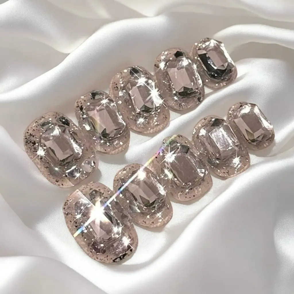 【FULLY ENCRUSTED DIAMOND】Luxury Diamonds Sparkle Princess Nails needlepoint  Handmade Press on Nails Nail Art cat eye Stunning  Butterfly charms with Accents Colorblock Bow Rhinestone Glossy Water Ripple French kit nail glue on nail tip piggy reusable