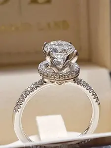 1 PC Luxury Cubic Zirconia Solitaire Ring For Women For Wedding Engagement Anniversary Party Jewelry Valentine's Day Gift
