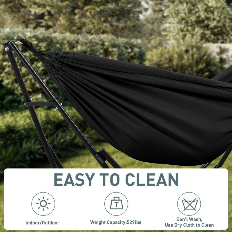 【Autumn Sale】GDY Hammock Life Double Fabric Hammock Chair with Stand Black Max 450 lbs Capacity for Hammock Camping Outdoor Lounge Modern Aesthetic Design Minimal Portable Compact Easy Setup Carabiners Included
