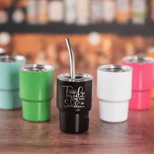 Personalized Mini Stainless Steel Shot Tumbler with Stainless Steel Straw for Adults - Perfect for Bridal Parties & Paint and Sips