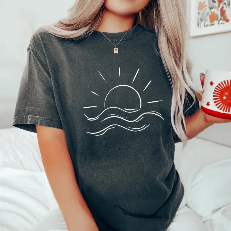Women's Plus-Size Short-Sleeve Round Neck T-Shirt - Vintage Boho Casual Streetwear Top for Ladies, Summer Beach Wear with Positive Vibes, Shortsleeve, Tshirt