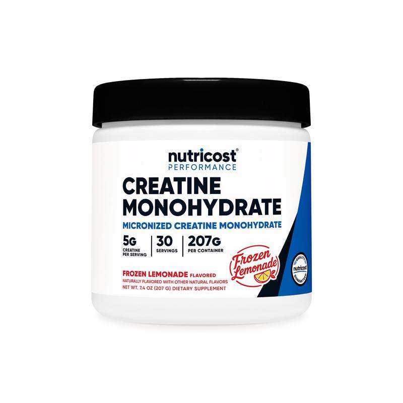 Nutricost Micronized Creatine Monohydrate Powder featuring Frozen Lemonade and Island Cooler