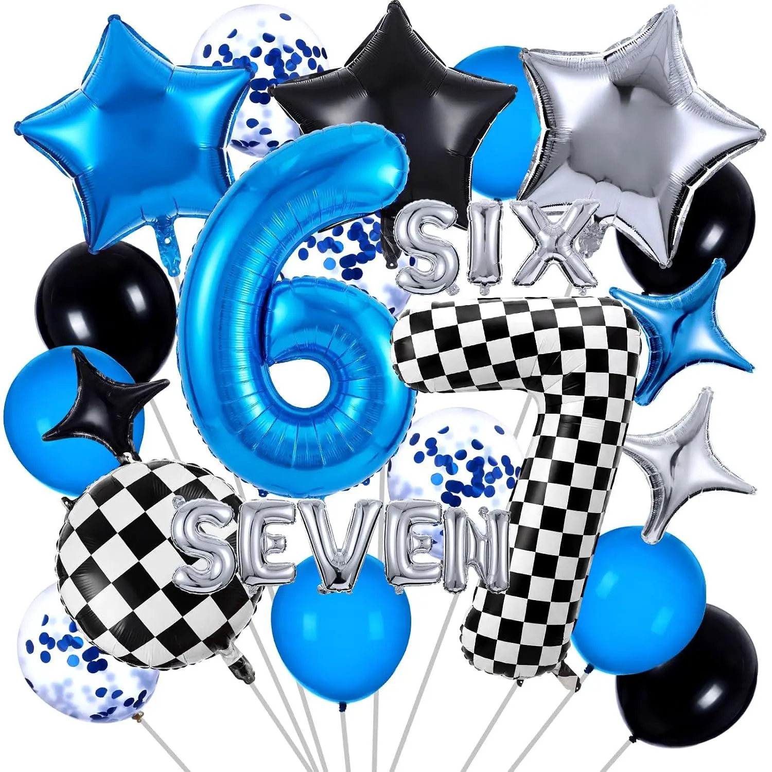 32 Pcs 6 7 Birthday Decoration Balloon Set I Was 6 Now I Am 7 Party Supplies Funny 7Th Birthdaby Meme Decoration Number Blue Black Silver Foil Balloons For Viral Party Funny Decor
