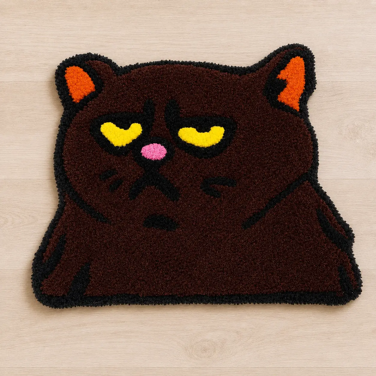 Handmade Black Cat Tufted Rug – Cute Cat Shaped Rug, 100% Acrylic Home Decor