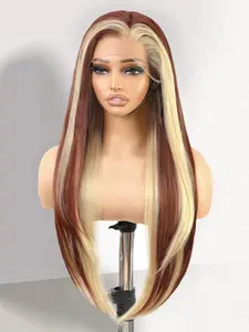 13x4 HD Copper  Blonde Lace Front Wig 30inch Pre Plucked Glueless Synthetic Wig- Long Natural Straight Wigs Easy Wear and Go Wigs for Women Beginner Friendly Daily Party Use