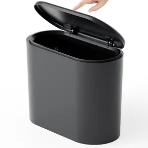 3.17 Gallon Thin Small Black Bathroom Trash Can with Lid,12L Small Pet/ Proof Slim Trashcan and Skinny Covered Trash Can,Plastic Covered Wastebasket,Garbage Can for Kitchen,Office,RV,Bedroom