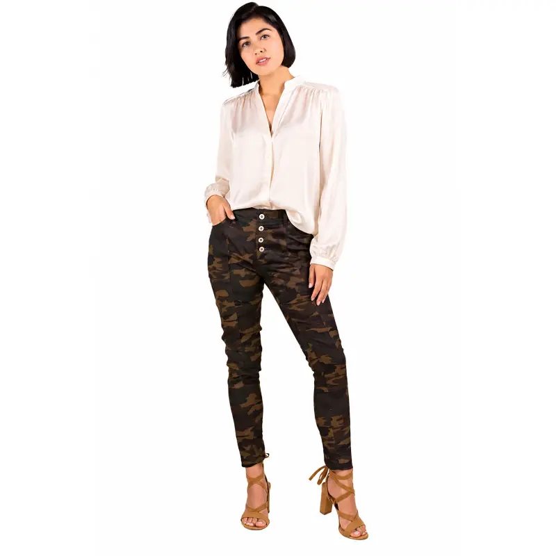 P Cill Camo Skinny Jegging Button Pants - Olive