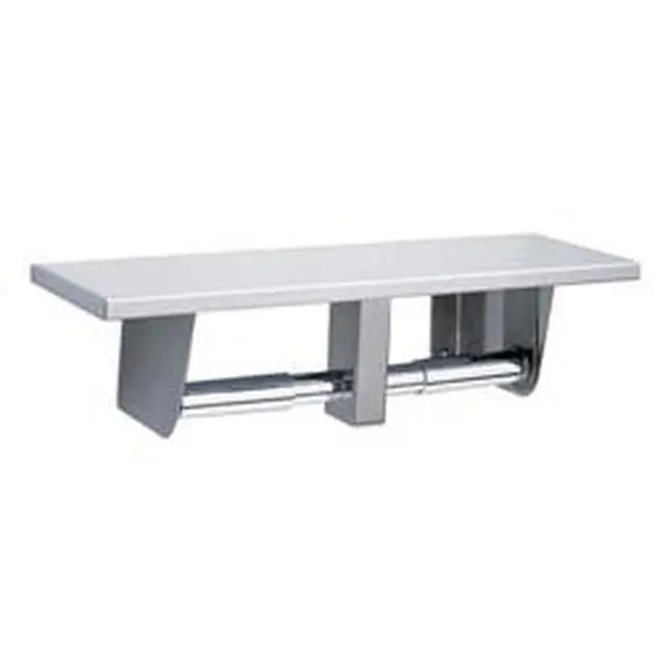 Bobrick Geneva 2840 Satin Stainless Steel Toilet Tissue Dispenser - Minimalist Modern Single Unit with Functional Utility Shelf, Plastic Accents, Chrome-Plated Spindles, Hemmed Front Edge, 16 W x 4 H x 5 D in. Bathroom Gadget