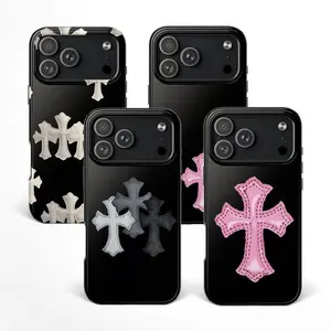 Luxury Chrome Hearts Cross Pattern Gothic Aesthetic Heavy Duty Tough Phone Case Shockproof Drop Protection Durable Hard Cover Trendy Gift for iPhone 11 12 13 14 15 16 17 Pro Max Plus