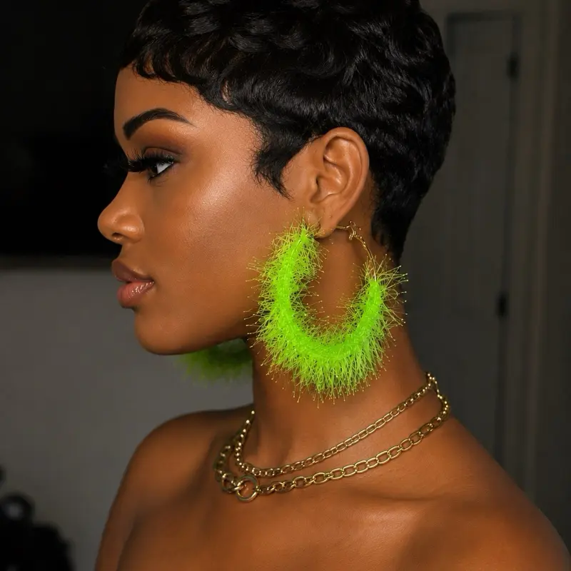 LIMITED EDITION Unisex Retro Classic Multicolor Crochet Hoop Earrings - Fade-Resistant, Hypoallergenic Love Me Black Rainbow Design, Daily On-Trend Casual Summer Fashion Accessory
