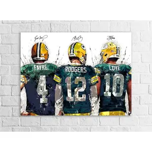 [UNFRAMED] Jordan Love Aaron Rodgers Brett Favre Poster Celebrating a Legendary Era, Green Bay Football Wall Art for Man Cave and Football Gift
