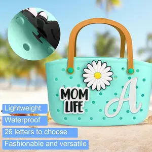 3 PCS Letter Charms Compatible with Bogg Bag, Insert Letter Decorative Accessories for Rubber Beach Tote Bag, Floral Accessories Charm Compatible with Beach Handbag