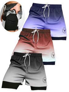 men's ombre & letter graphic print drawstring waist 2 in 1 shorts for swinging plate gym, essential shorts, regular fit casual athletic pocket shorts for summer, men's athletic bottoms for daily wear, activewear,  men shorts