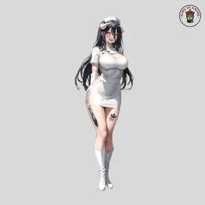 Elegant Albedo Overlord Waifu Nurse Sticker, White Latex Outfit, Vinyl Sticker for Laptop Decor Water Bottle Notebook Decor