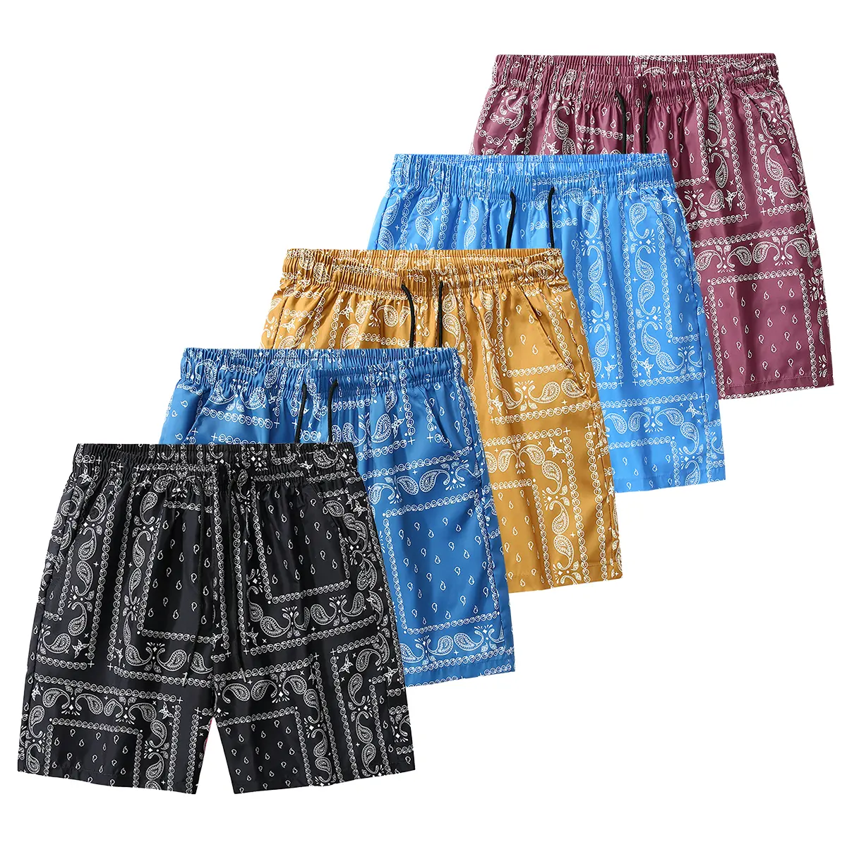 5-piece set, men's summer shorts, graffiti printed beach shorts, sports casual pants, fashionable outfit, trendy ice-sense quick-drying five-point shorts, soft and breathable, couple style, adjustable drawstring waistband, suitable for daily wear, vacatio