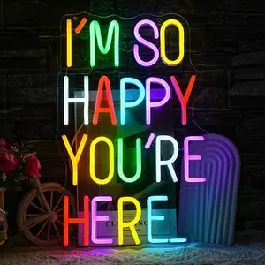 I'm So Happy You're Here Neon Sign Letter Neon Lights up Signs Positive Affirmation LED Light for Kids Room Welcome Signs for Classroom Home Business Wall Art Decor (16.5''*10.6'')