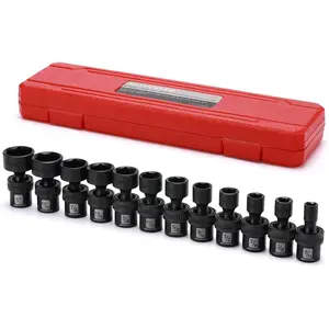3/8" Drive Shallow Impact Universal Joint Swivel Socket Set, SAE, 5/16" - 1", Shallow, Flexible Wobble, Chrome Molybdenum Steel, 12 count Set