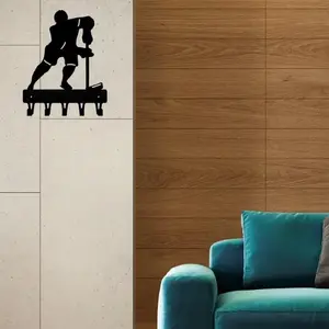 Hockey Defense Sport Key Hook, Wall Mounted Metal Art Hook, Multifunctional Hook for Keys, Coats, and Gear, Perfect Decor for Sports Enthusiasts, Organiser