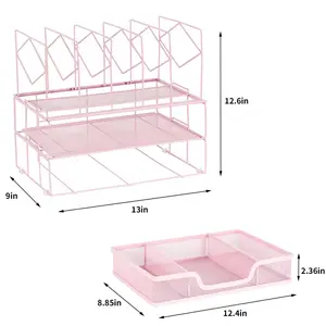 Desk Organizers and Accessories, Office Supplies Desktop Organizer, Desk File Organizer with Sliding Drawer, Dual Tray and 5 Upright Section, File Folder Holder for Desk