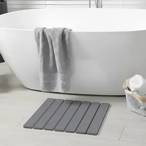 Foldable Stone Bath Mat, 15.7"x11.8" Diatomaceous Earth Bath Mat, Non-Slip Quick Dry Mats, Absorbent, Easy to, Stone Mats for Front - Dark Gray