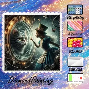 5D-DIY, high-quality velvet canvas, diamond art, diamond painting kit, fantasy magic mirror AB diamonds, fairy dust diamonds, crystal diamonds, perfect home decoration, handmade diamond art painting kit, special craft diamond art kit, Diamond Art Tools