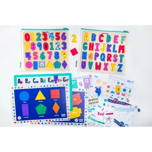 Tiny Scholar Essentials Pack - 123 & ABC Find & Fit Puzzles, "Now I Know My" 4-Pack of Placemats with Canvas Storage Bag & Digital Printables - Interactive Preschool Activity Kit For Toddlers & Kids