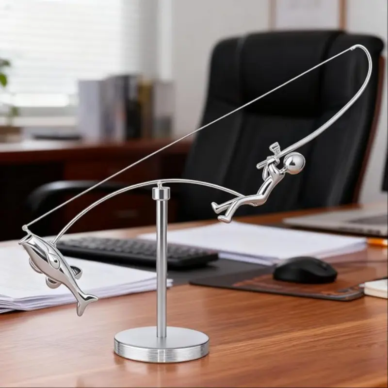 Fisherman Balance Sculpture, Dynamic Art Gift for Fishing Enthusiasts, Articulating Figurines, Decorative Figurines, Statue, Physical Balance Sculpture, Unique Fisherman Decor, Decorative Figures