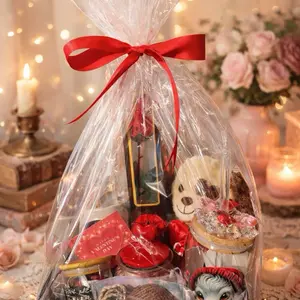 Basket - Festive Gift Set with Red Bow, Candles, and Decorative Elements