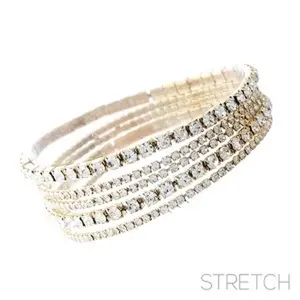 Stretch Memory Wire Gold Bangle Bracelet with Sparkling Rhinestones for Women's Fashion