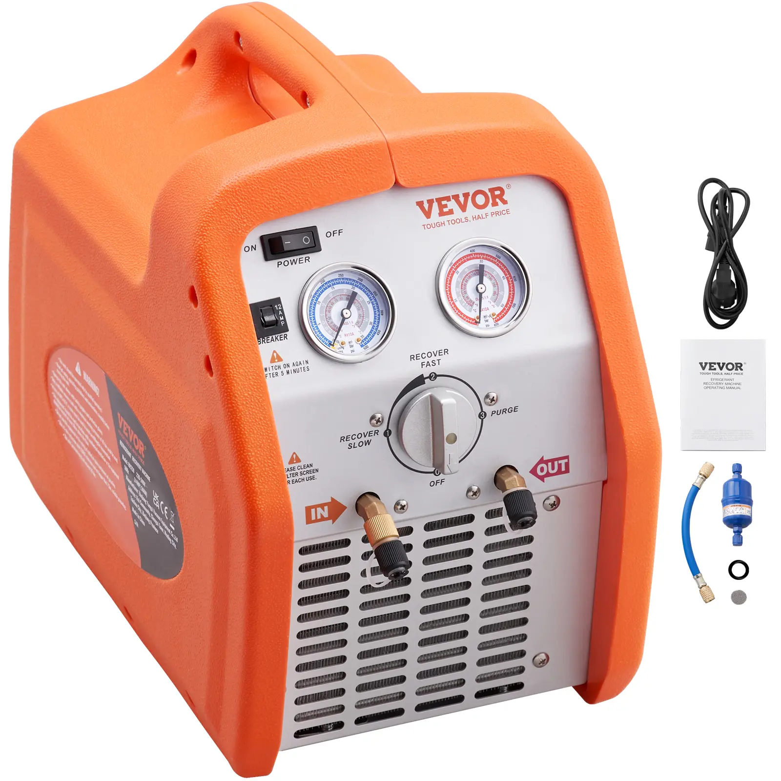 【summerfinds】VEVOR 3/4 HP Refrigerant Recovery Machine - Portable AC Recovery Machine with High Pressure Protection, , 120V 60Hz Refrigerant Recycle Machine HVAC for Car Air Conditioning, Vapor Liquid Refrigerant