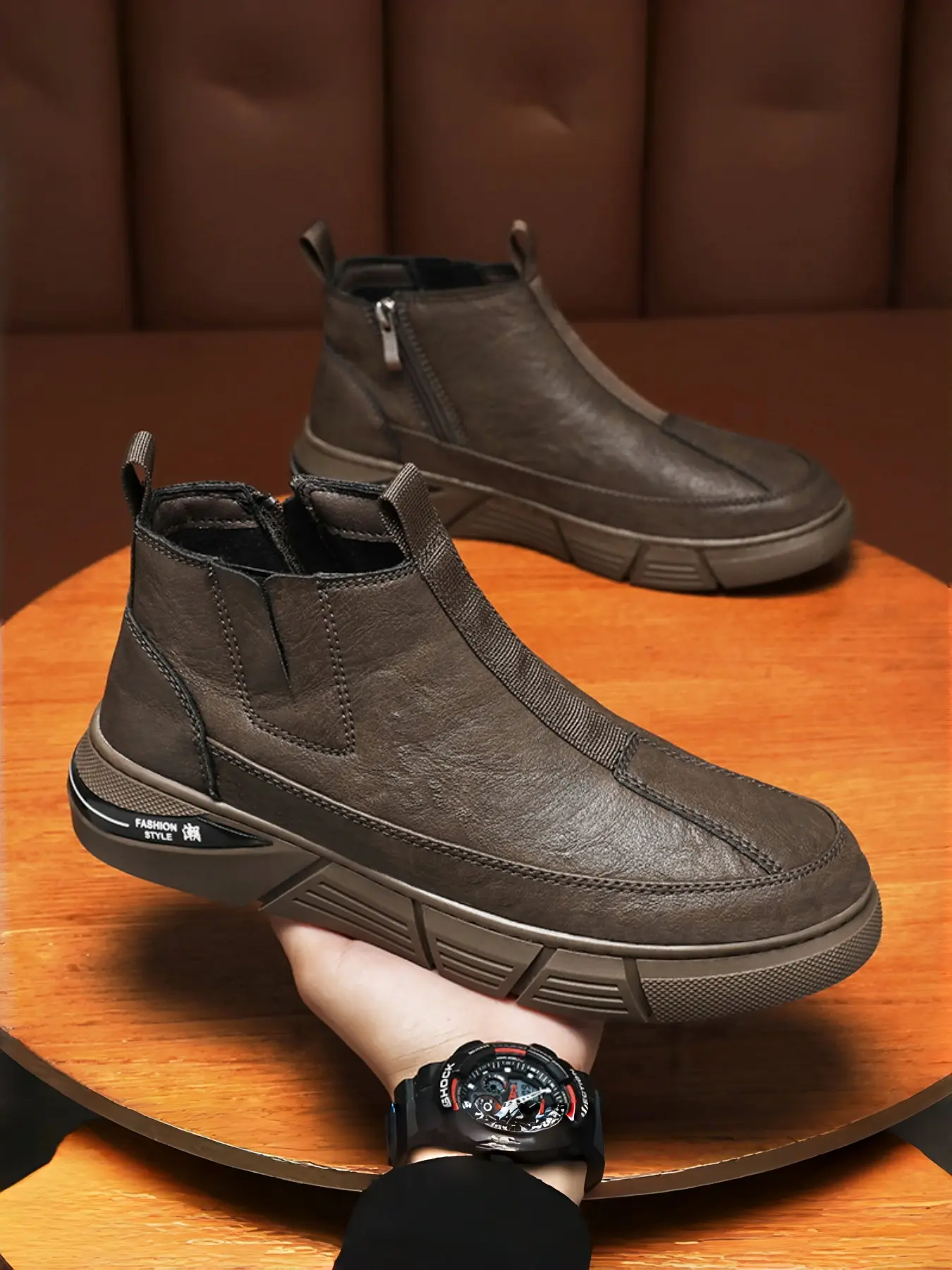 Mens High-Top Closed Boots | British Utility Ankle Boots Walking Shoes Footwear | Trendy Versatile Casual Wear Rubber