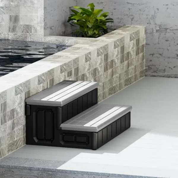 HECASA 2-Step 36" Deluxe Plastic (PE) Outdoor Deck Patio Hot Tub Stairs (Open Box), Dark Gray+Black, 350lbs Load Capacity