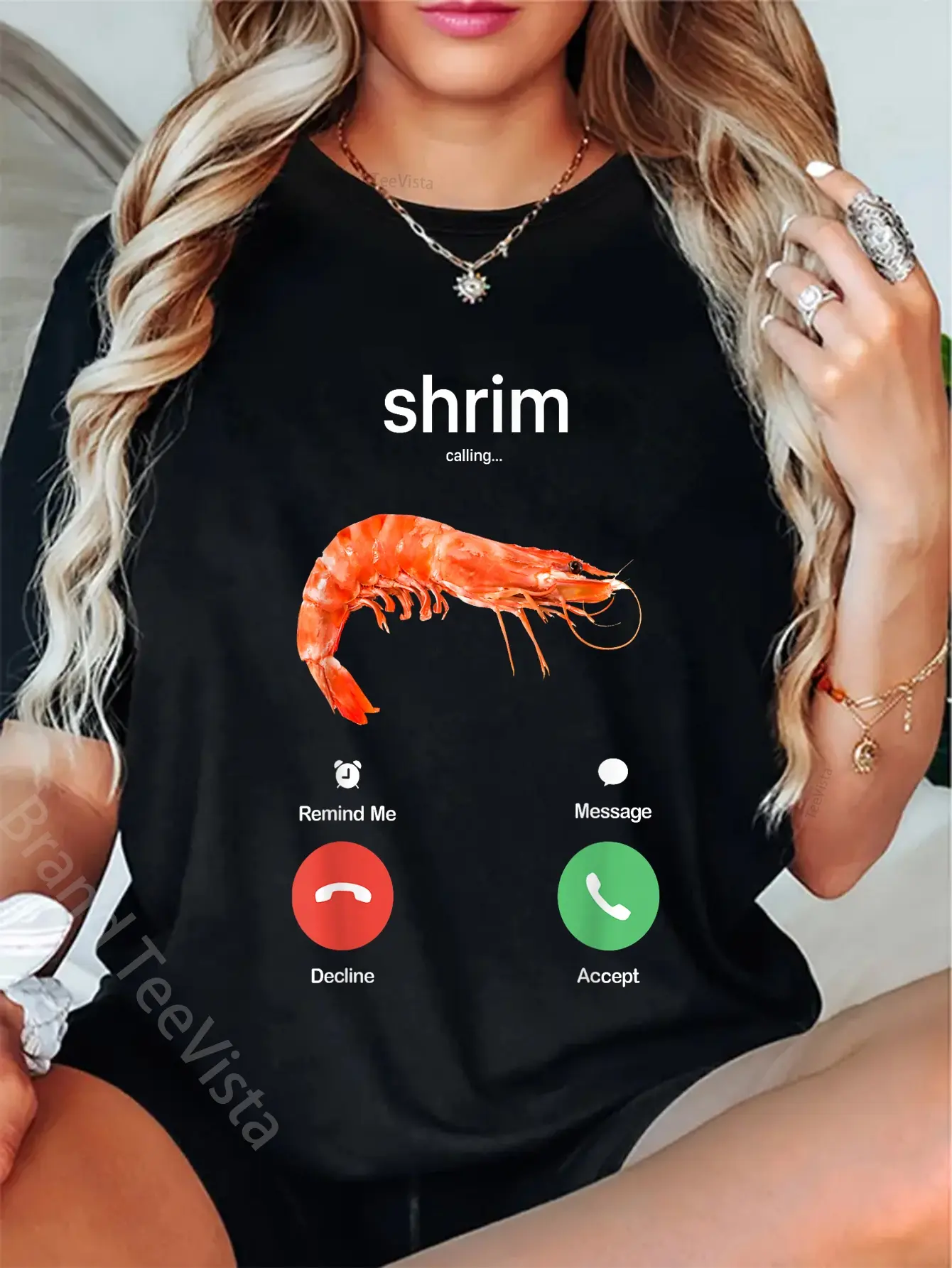 Women's 100% Cotton Vintage Casual Fit T-Shirt - Bizarre, Curious, Droll, Unique Statement Top, Unisex "Shrim is Calling" Misspelled Meme Queer Streetwear Everyday Tee