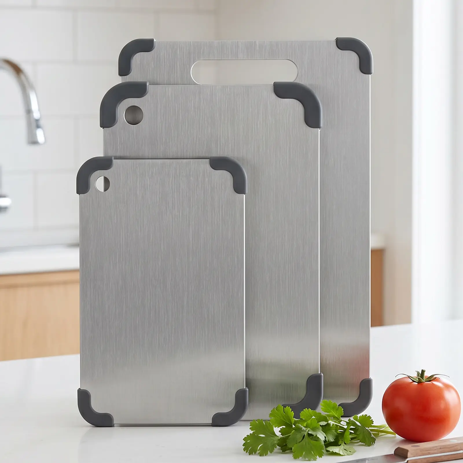 LOVEWE Multi-Purpose 304 Stainless Steel Cutting Board Set – Kitchen Prep Board for Meat, Fruit, Vegetables & More