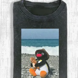 Funny Animal Vintage Graphic Tee, Pingu T-Shirt, Unisex Meme Cringe Funny Shirt, Menswear Womenswear Streetwear Cotton 8C7