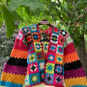 Handmade, crochet, granny Square, long sleeves cardigan