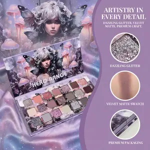 HERORANGE Glitchy Glam 21-Color Anime Fairy Eyeshadow Palette - Matte to Metallic, Shimmer Sparkle Finish, Waterproof Long-Lasting No Fallout, Beginner Friendly Everyday Makeup, Buildable Pigment for Stunning Eye Looks | Complete Gift Set！
