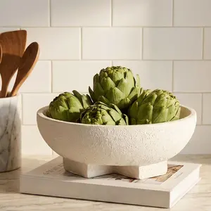 Large Decorative Bowls, Beige White Decorative Fruit Bowl for Kitchen Counter,  Pedestal Entryway Key Bowls for  Decor, Modern Coffee Table Bowl for Purse, Candy,