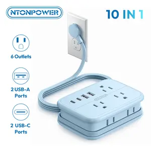 NTONPOWER 10-in-1 Travel Power Strip, 6 Outlets 4 USB Ports(2 USB C)  4ft Extension Cord, Compact Wrap-Around for Family Travel, Home Office, RV & Camping, Hotel Cruise Essentials